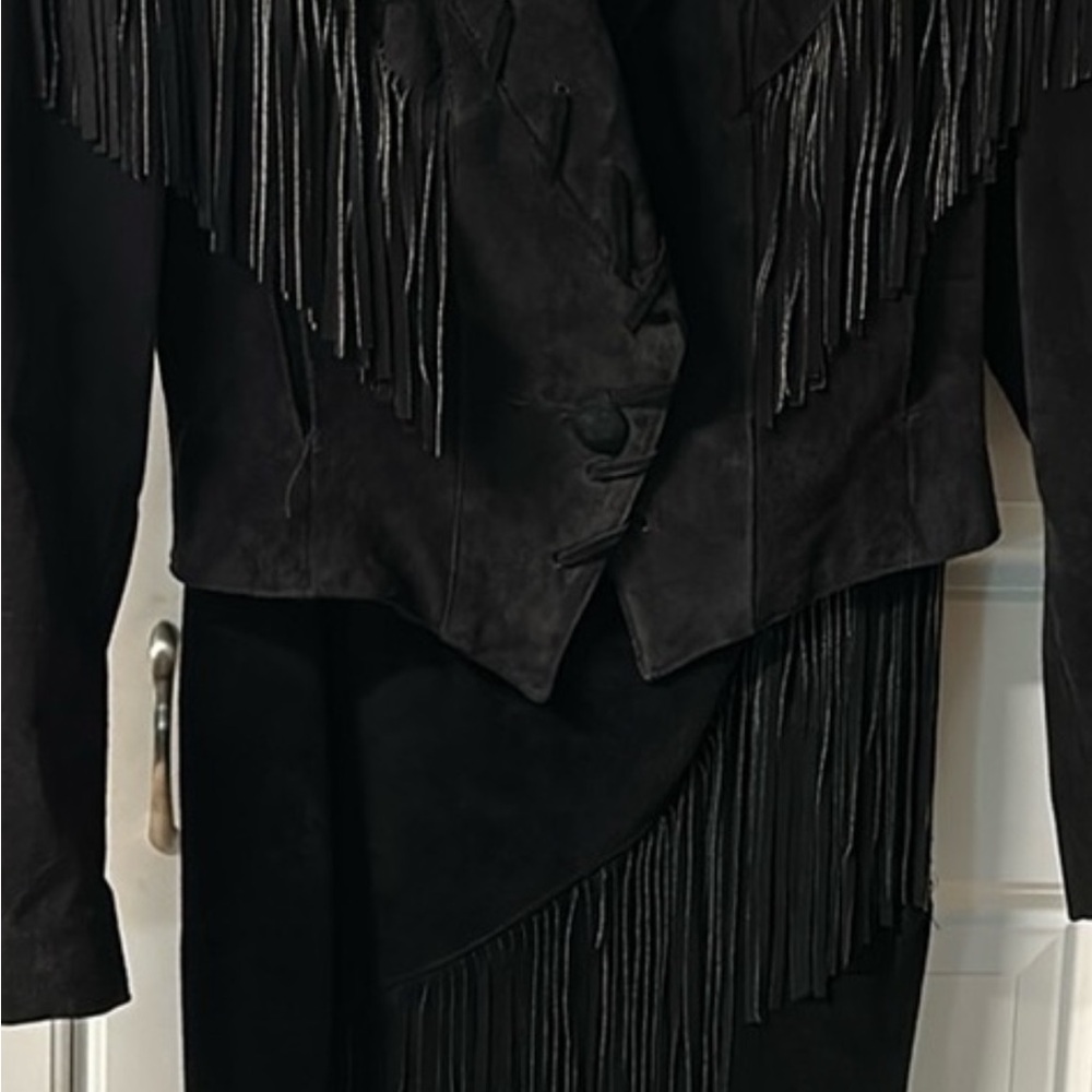Western  fringe Suede Coal black ladies suit size L. Fully lined. Firm price